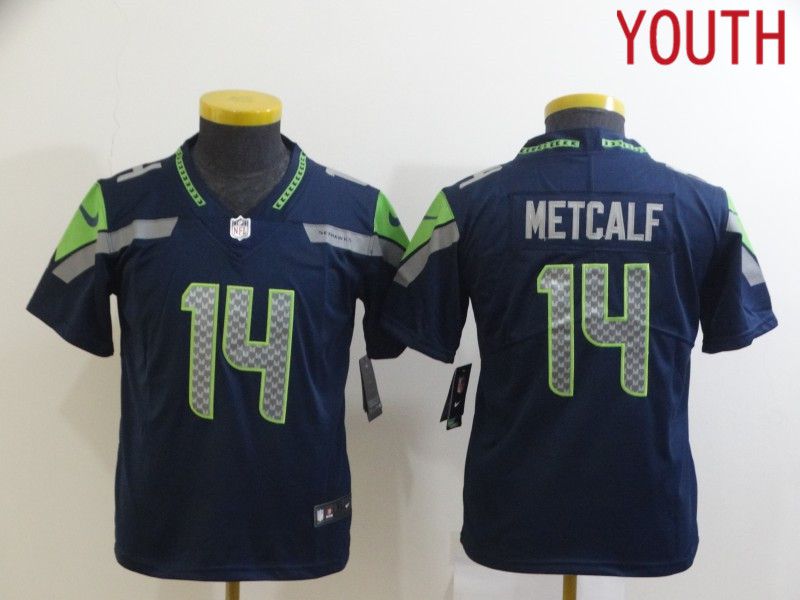 Youth Seattle Seahawks #14 Metcalf Blue Nike Limited Vapor Untouchable NFL Jerseys->youth nfl jersey->Youth Jersey